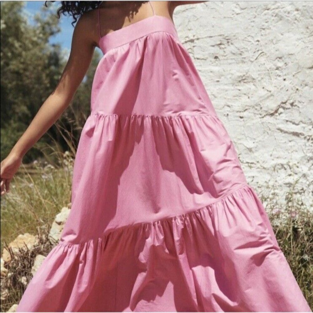 NWT MNG Mango ORGANIC COTTON Pink Sleeveless Parachute Maxi Dress Sz 8 - Picture 5 of 16